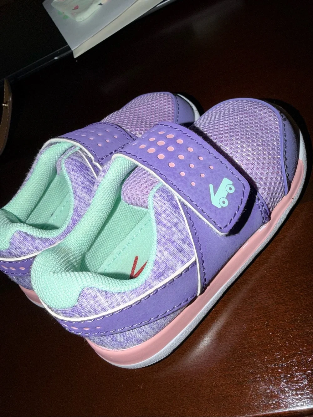 See Kai Run Purple Sneakers with Mint Lining and Pink Sole